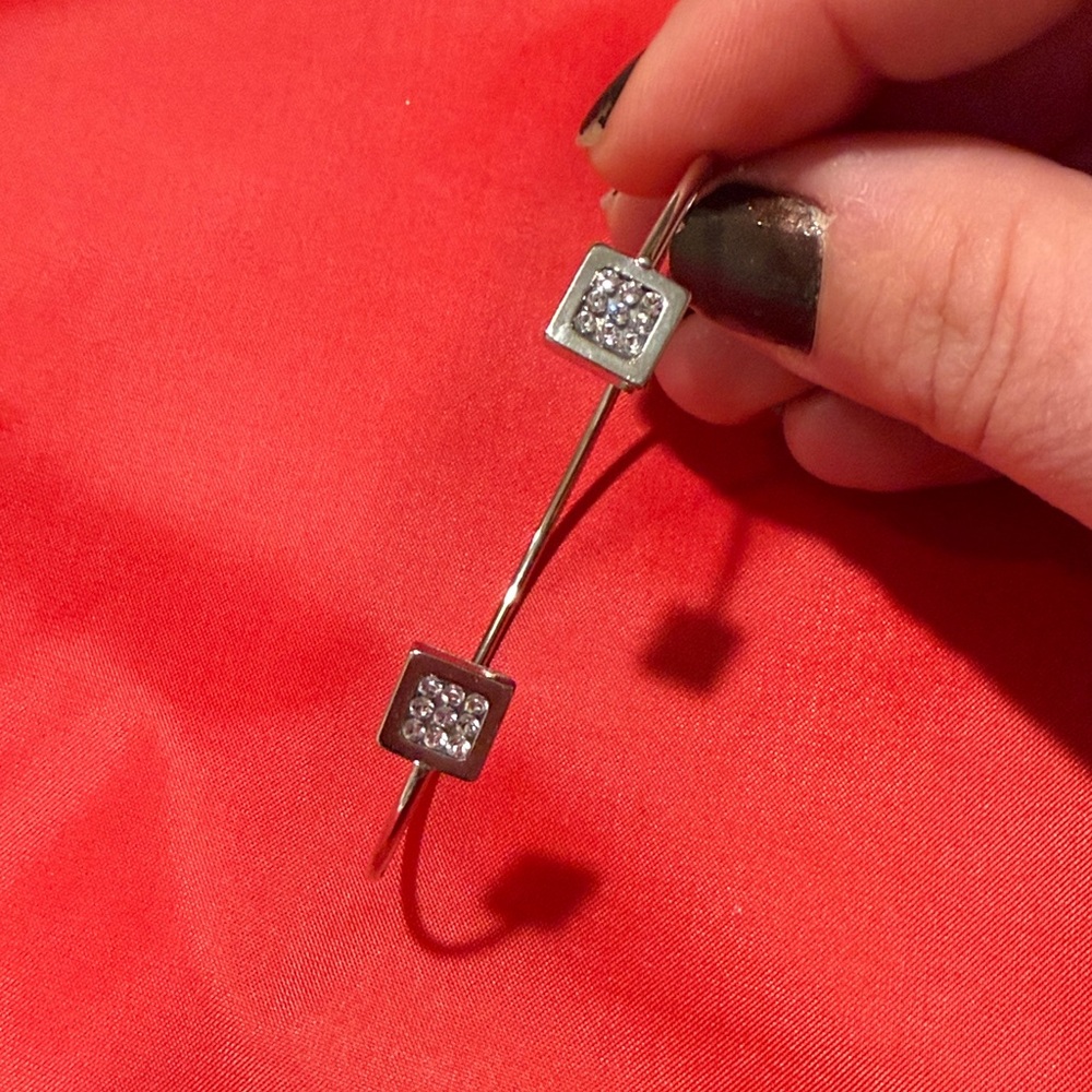 White Gold Diamond Square Open Bangle Bracelet